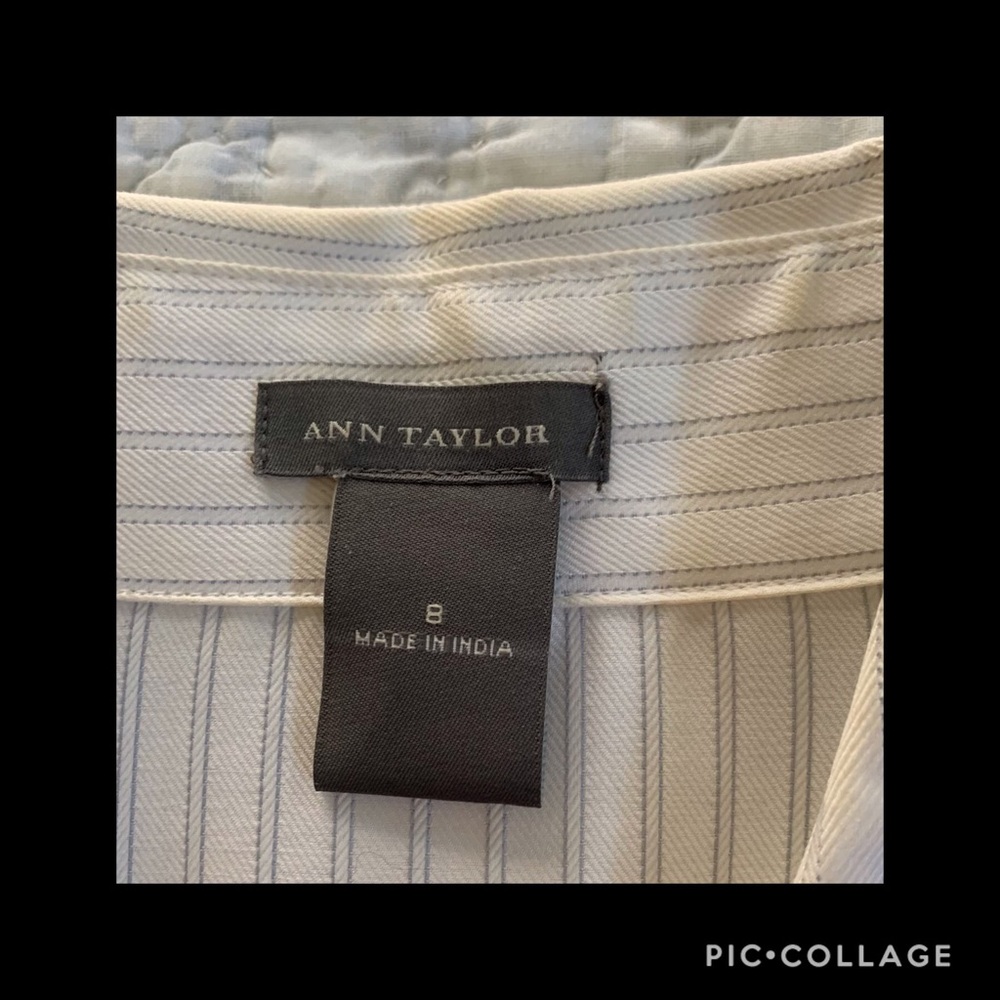 White Striped Ann Taylor blouse, white on white, 8 - Picture 3 of 5